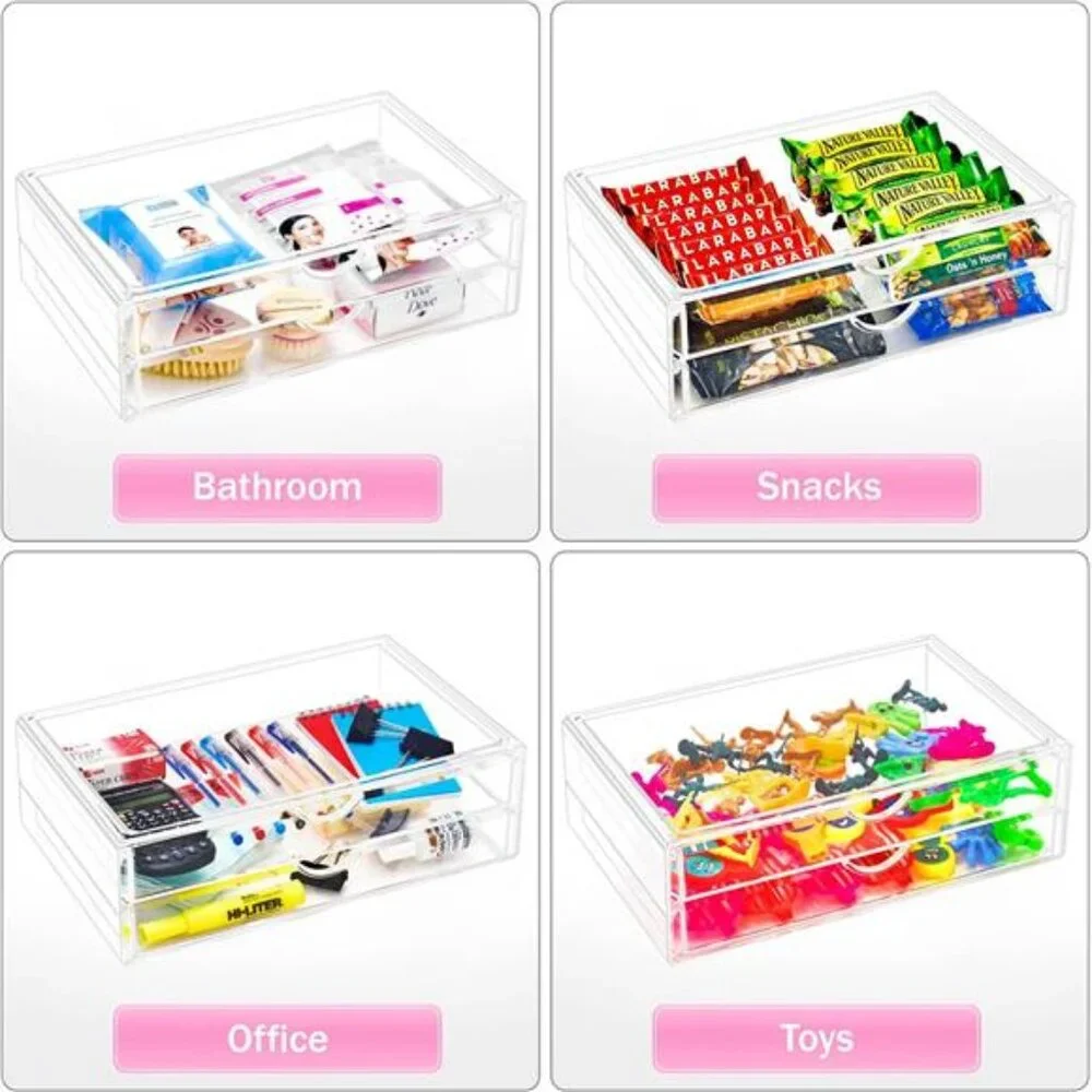 Large Stackable Acrylic Drawers - 2 Clear Storage Drawers for Organizing Make up